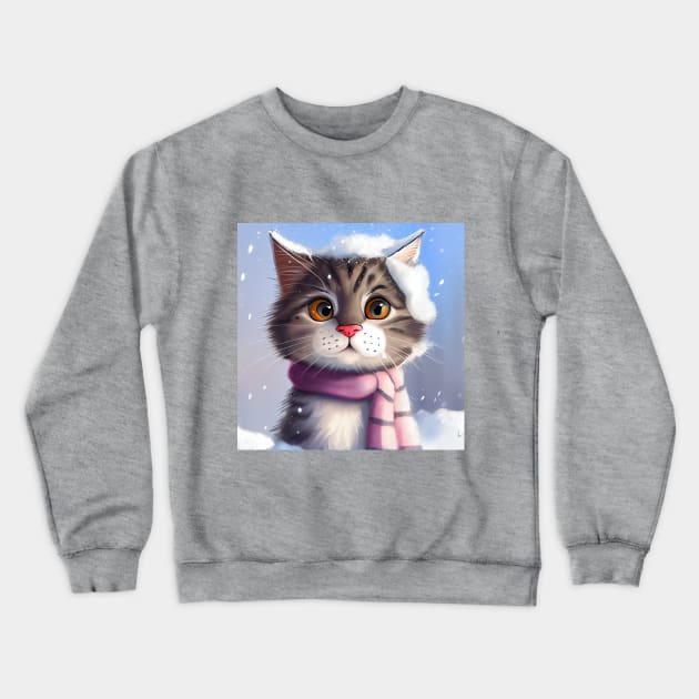 Lovely Cute Cat and Fluffy Cat Closeup in Winter Scenery Crewneck Sweatshirt by KOTOdesign